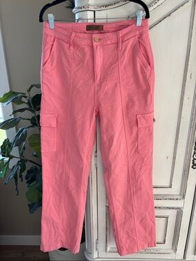 Judy Blue Garment Dyed Cargo Pants Pink Wide Leg Size 11/30 Stretch